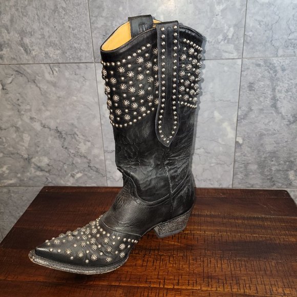 Old Gringo Shoes - Old Gringo Women's Black Leather Studded Cowboy Boots, Size 7.5 B